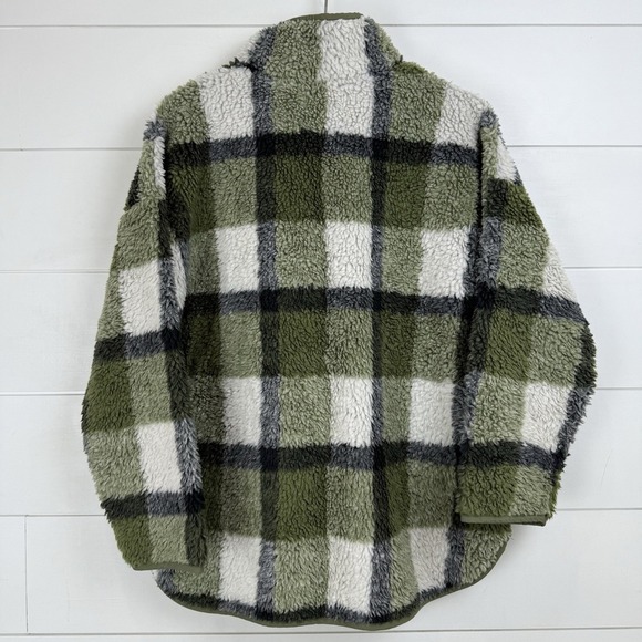 Madewell (Re)sourced Sherpa Popover Tunic Jacket Plaid Green Women Small NB532‎ - Picture 9 of 15